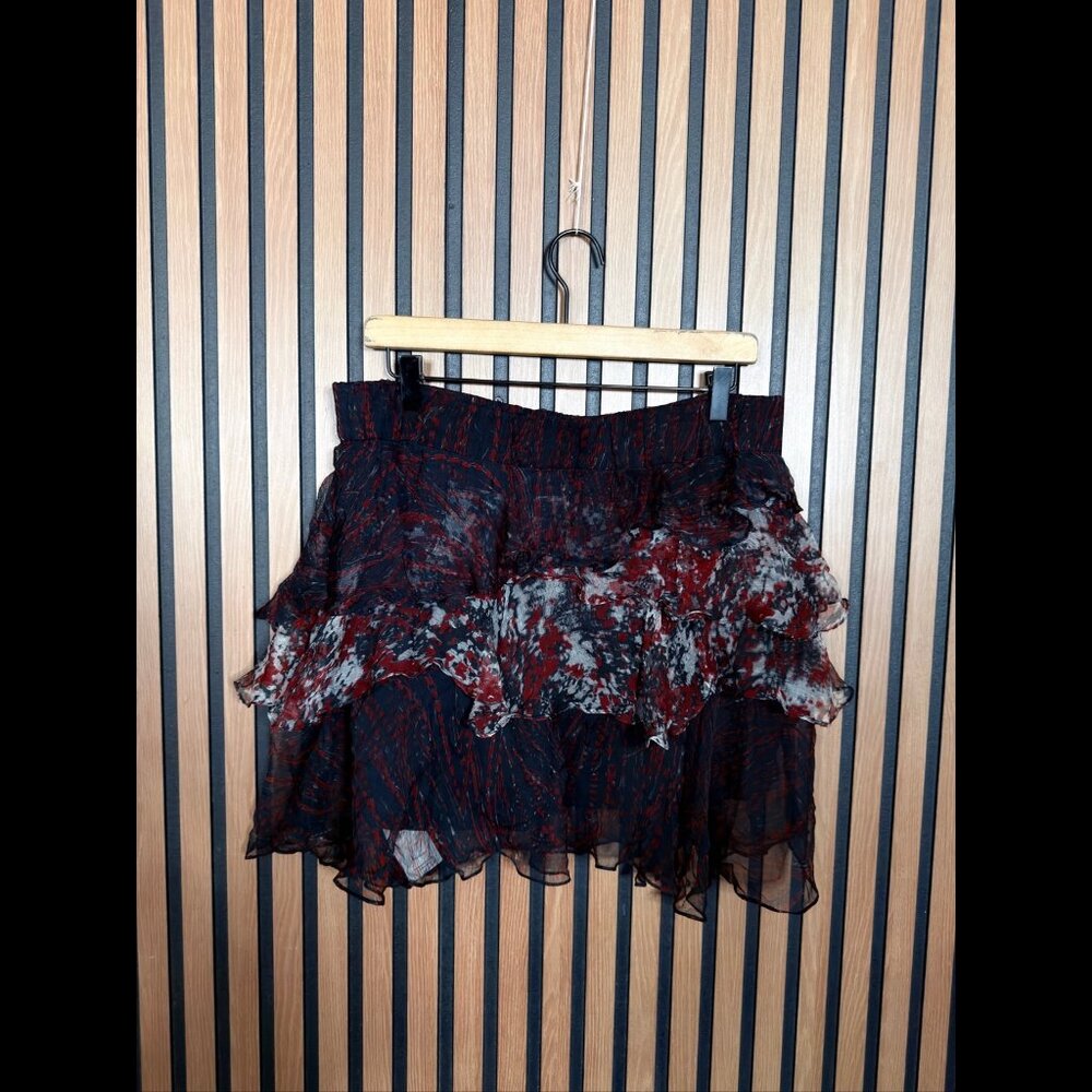 IRO Mini Skirt 34 Women’s Black Red Loey Ruffled Tulle Trim - Picture 2 of 6